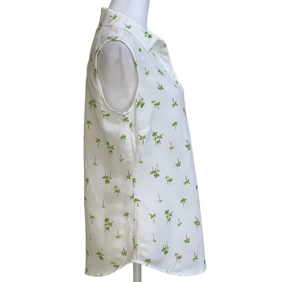 Croft & Barrow Palm Tree Print White Linen Rayon Sleeveless Button Down Top Sz S - Picture 4 of 12